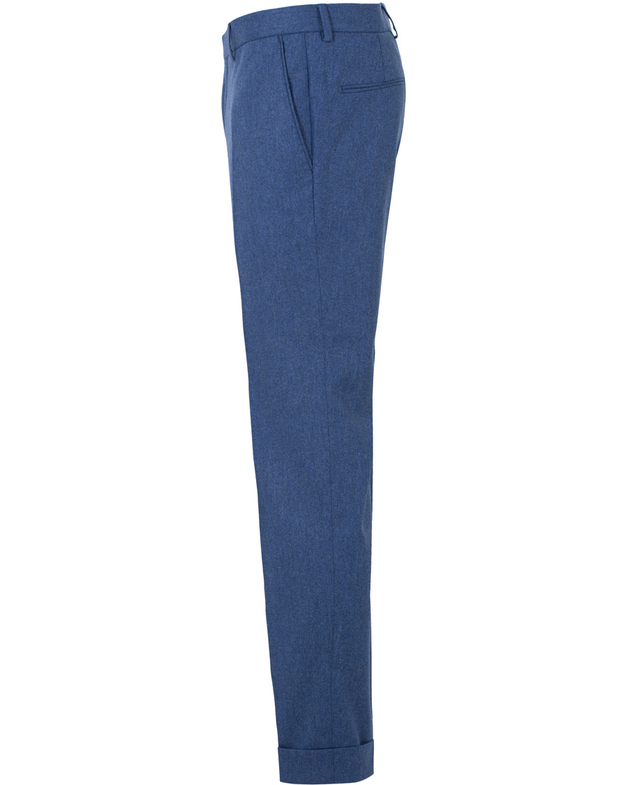 Herr | Byxor | Oscar Jacobson | Dean Turn Up Flannel Trousers Light Blue