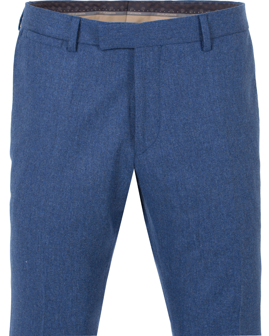 Herr | Byxor | Oscar Jacobson | Dean Turn Up Flannel Trousers Light Blue