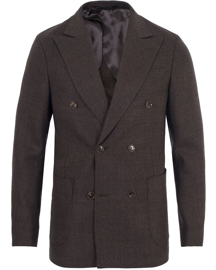 Herr | Kavajer | Oscar Jacobson | Erik Double Breasted Super 120's Blazer Dark Brown