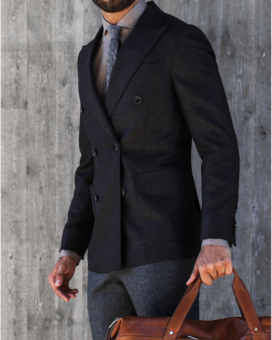 Herr | Kavajer | Oscar Jacobson | Erik Double Breasted Super 120's Blazer Dark Brown