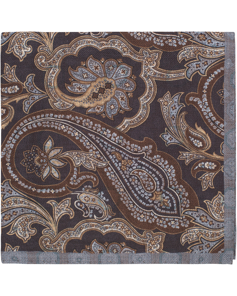 Herr | Oscar Jacobson Twofaced Paisley/Medallion Pocket Square Brown/Blue | Oscar Jacobson | Twofaced Paisley/Medallion Pocket Square Brown/Blue