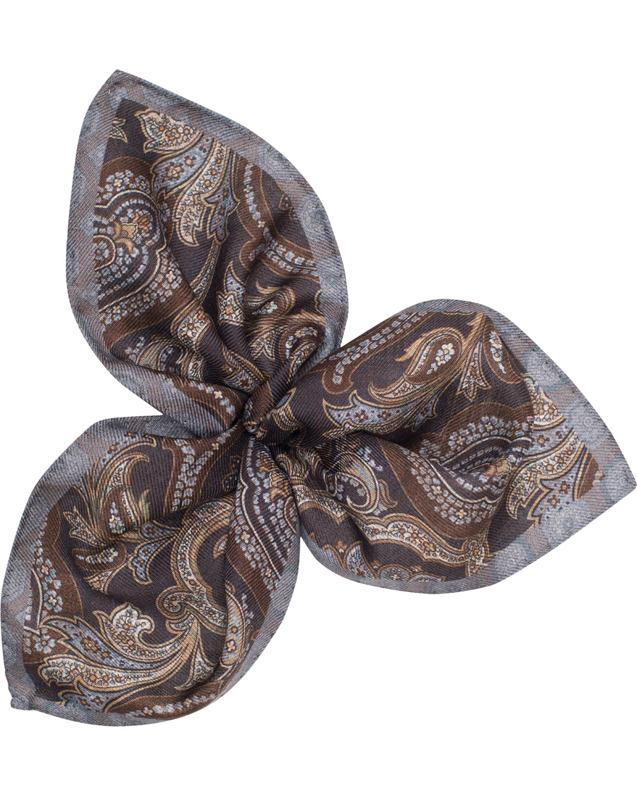 Herr | Oscar Jacobson Twofaced Paisley/Medallion Pocket Square Brown/Blue | Oscar Jacobson | Twofaced Paisley/Medallion Pocket Square Brown/Blue