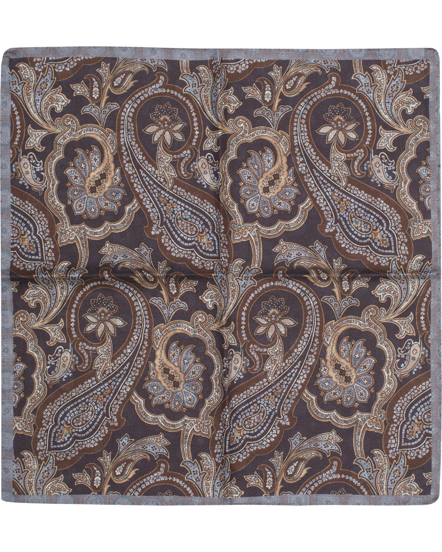 Herr | Oscar Jacobson Twofaced Paisley/Medallion Pocket Square Brown/Blue | Oscar Jacobson | Twofaced Paisley/Medallion Pocket Square Brown/Blue