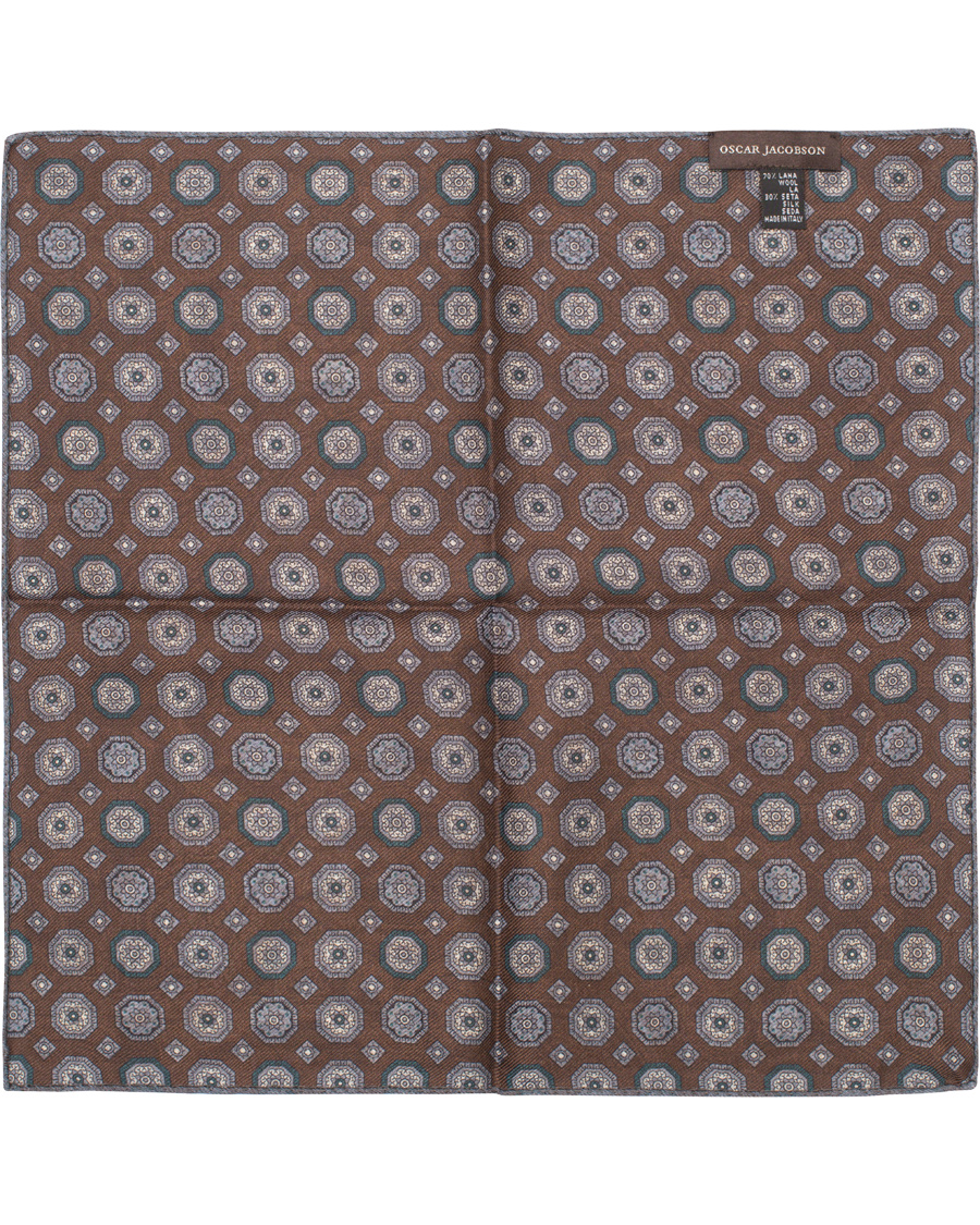 Herr | Oscar Jacobson Twofaced Paisley/Medallion Pocket Square Brown/Blue | Oscar Jacobson | Twofaced Paisley/Medallion Pocket Square Brown/Blue