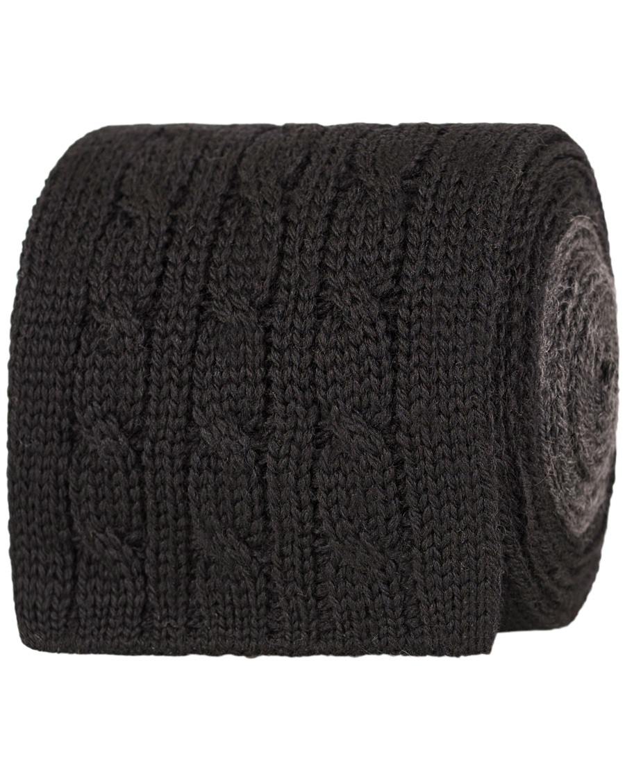 Herr | Oscar Jacobson Cable Knitted 7 cm Tie Black/Grey | Oscar Jacobson | Cable Knitted 7 cm Tie Black/Grey