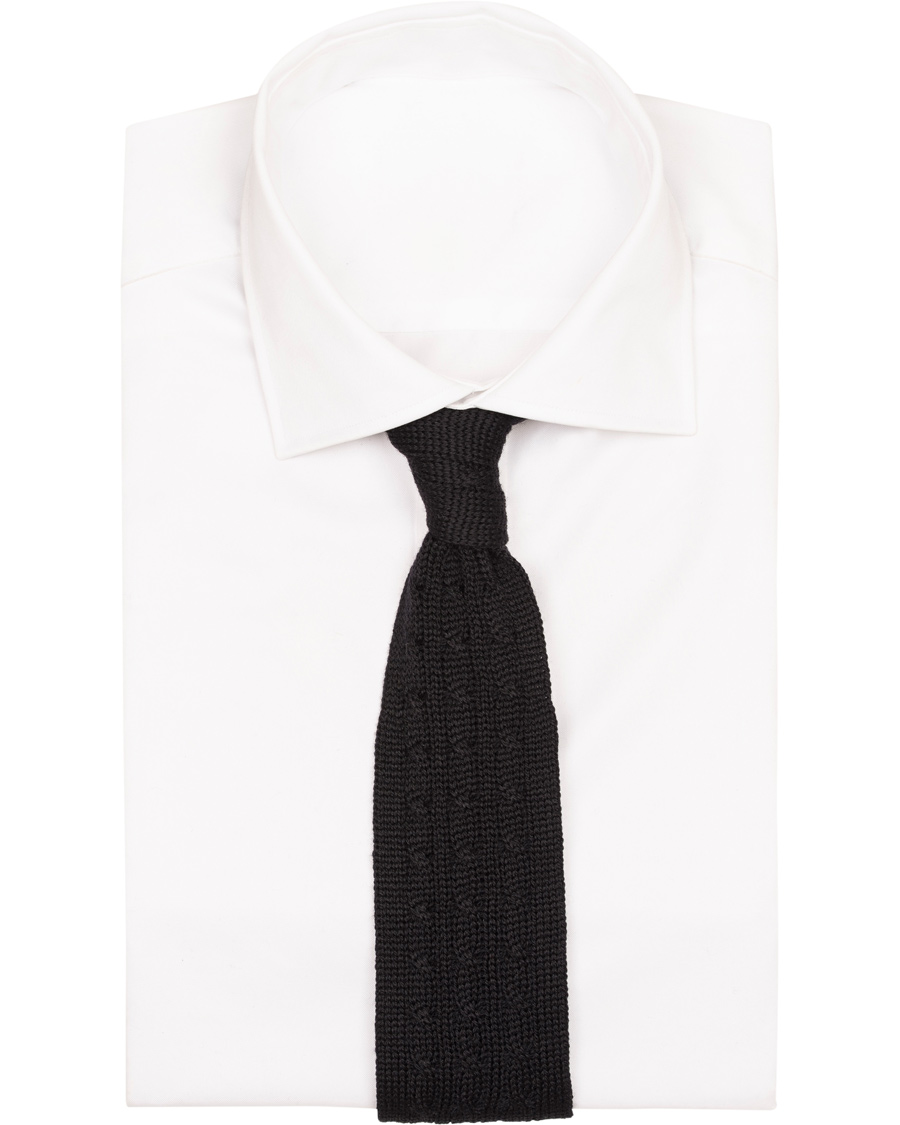 Herr | Oscar Jacobson Cable Knitted 7 cm Tie Black/Grey | Oscar Jacobson | Cable Knitted 7 cm Tie Black/Grey