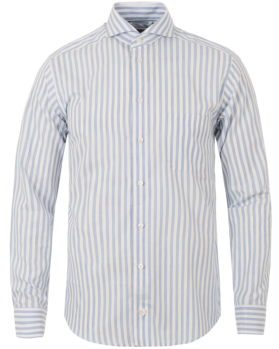 Herr | Skjortor | Eton | Slim Fit Green Ribbon Flannel Stripe Shirt Blue/White
