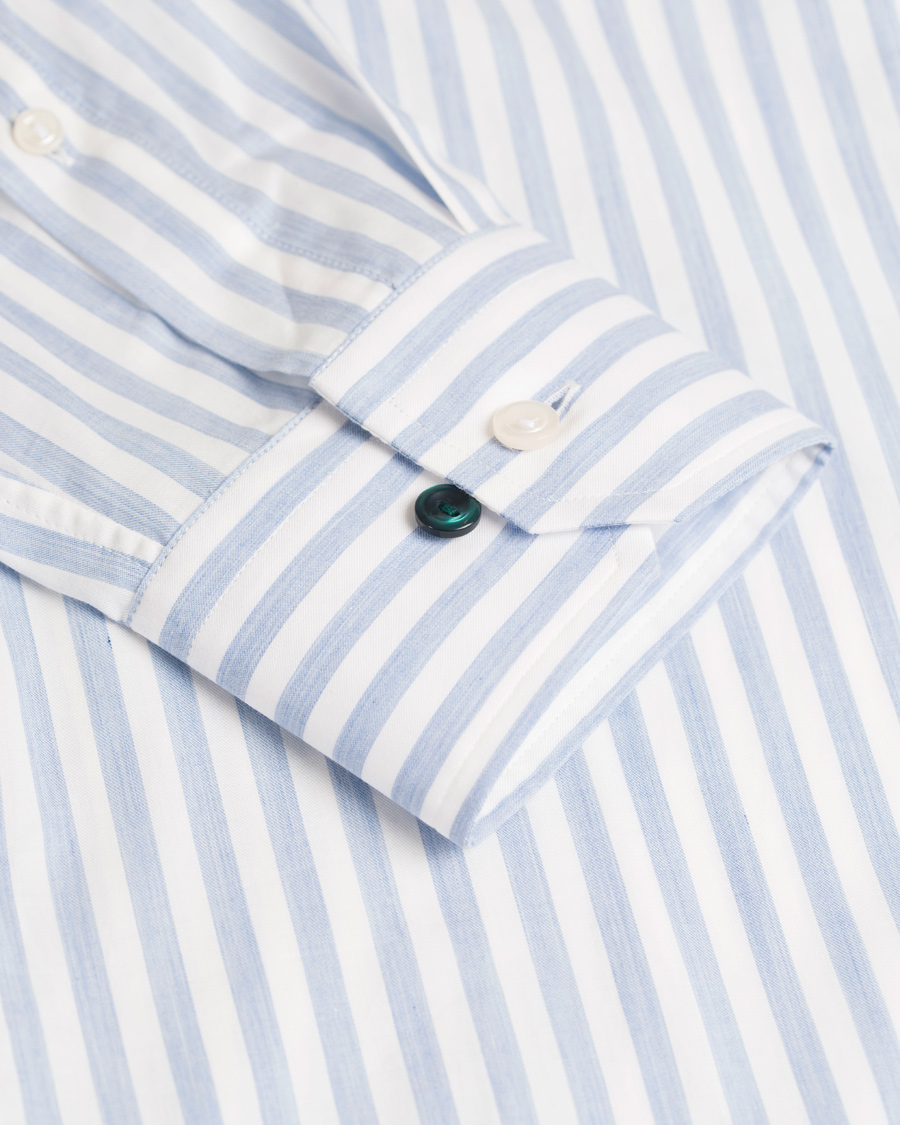 Herr | Skjortor | Eton | Slim Fit Green Ribbon Flannel Stripe Shirt Blue/White