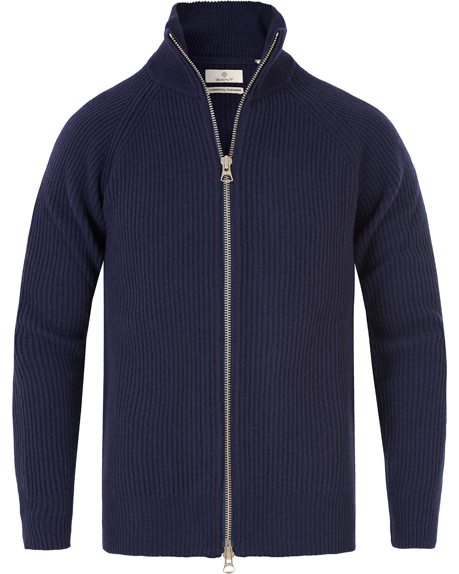 Herr | Tröjor | GANT Diamond G | Lambswool/Cashmere Zip Trough Luminary Navy