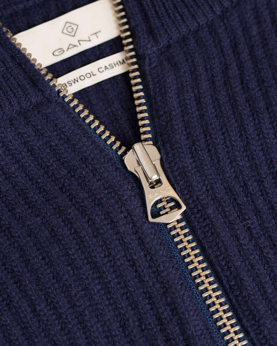 Herr | Tröjor | GANT Diamond G | Lambswool/Cashmere Zip Trough Luminary Navy