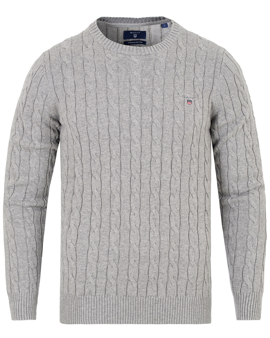 Herr | Tröjor | GANT | Cotton Cable Crew Pullover Grey Melange