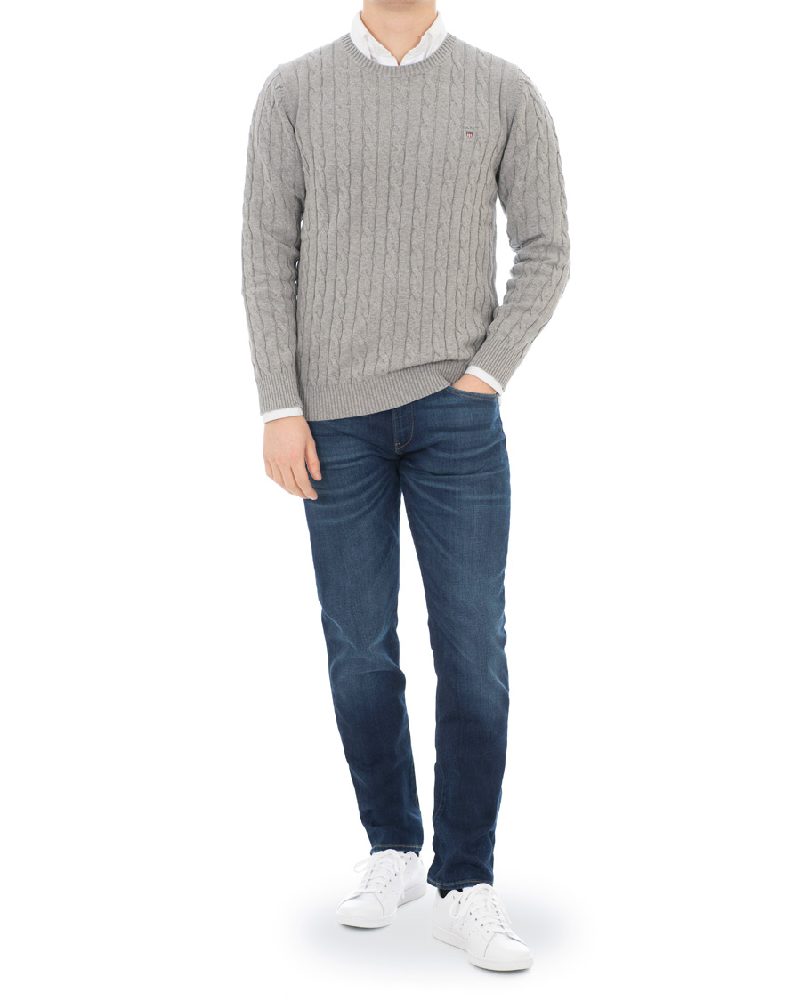 Herr | Tröjor | GANT | Cotton Cable Crew Pullover Grey Melange
