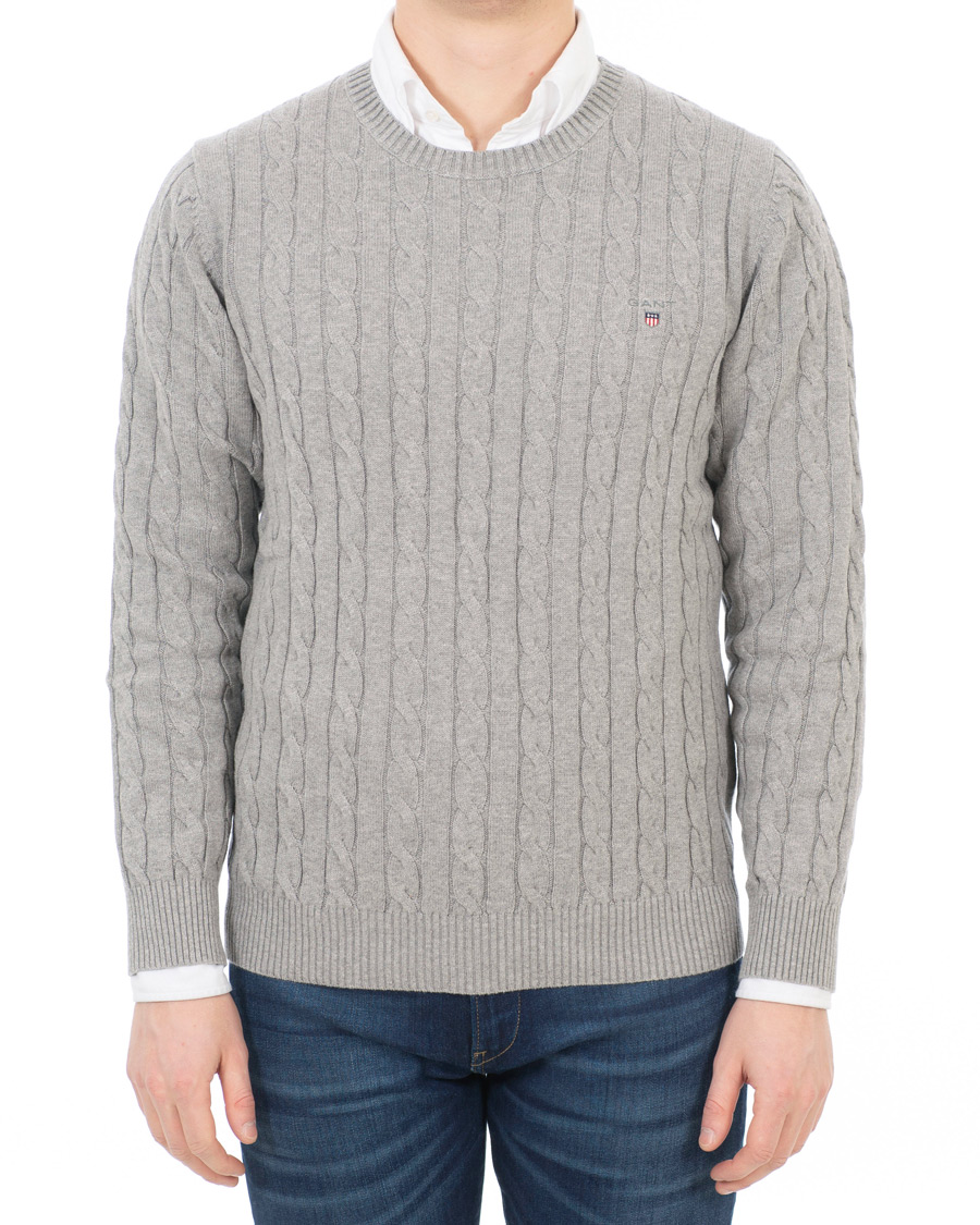 Herr | Tröjor | GANT | Cotton Cable Crew Pullover Grey Melange