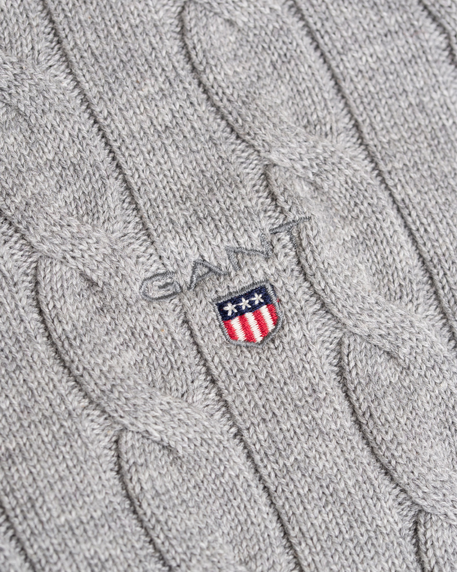 Herr | Tröjor | GANT | Cotton Cable Crew Pullover Grey Melange