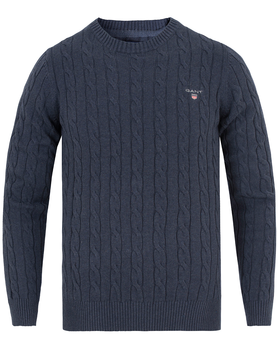 Herr | Tröjor | GANT | Cotton Cable Crew Pullover Dark Blue Indigo