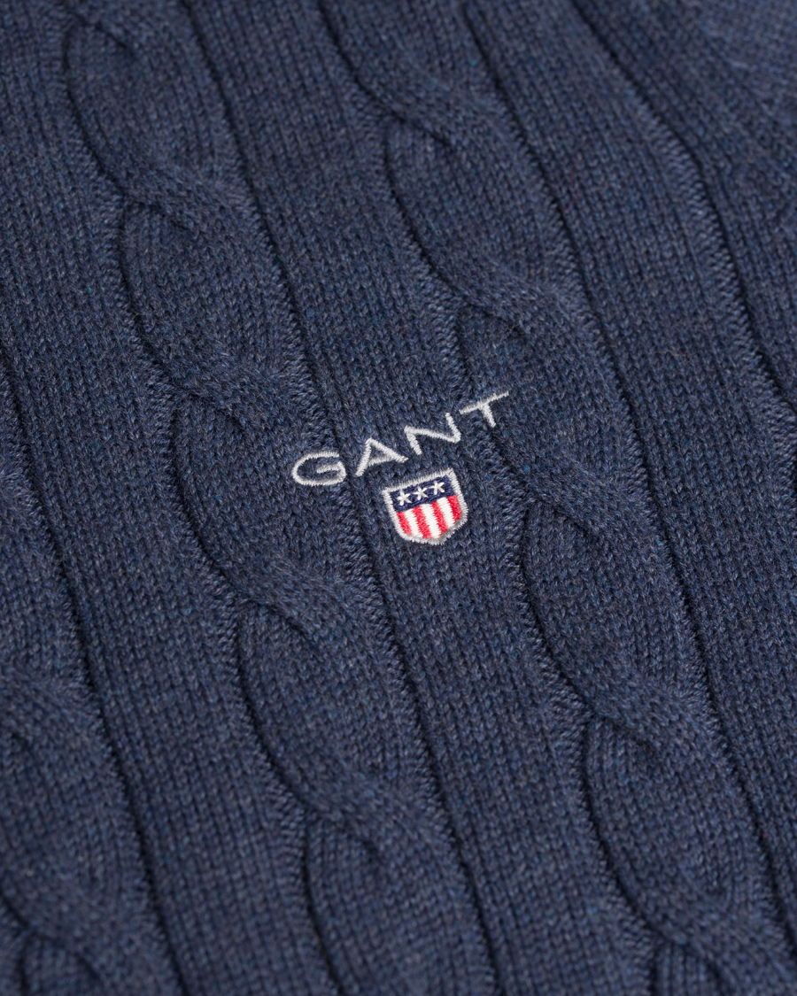 Herr | Tröjor | GANT | Cotton Cable Crew Pullover Dark Blue Indigo