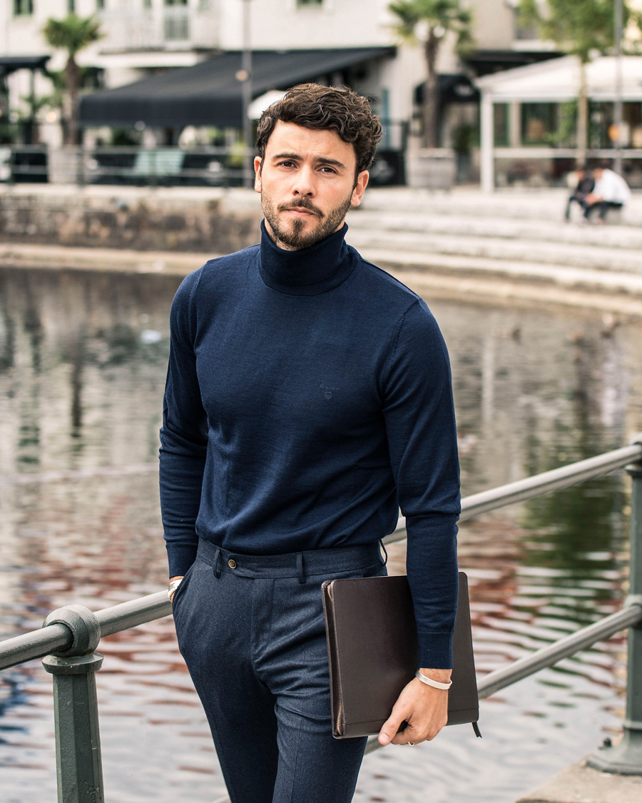 Herr | Tröjor | GANT | Fine Merino Wool Turtleneck Marine