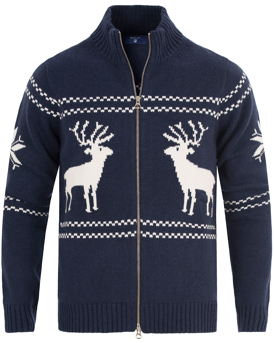Herr | Tröjor | GANT | Christmas Zip Jacket Marine