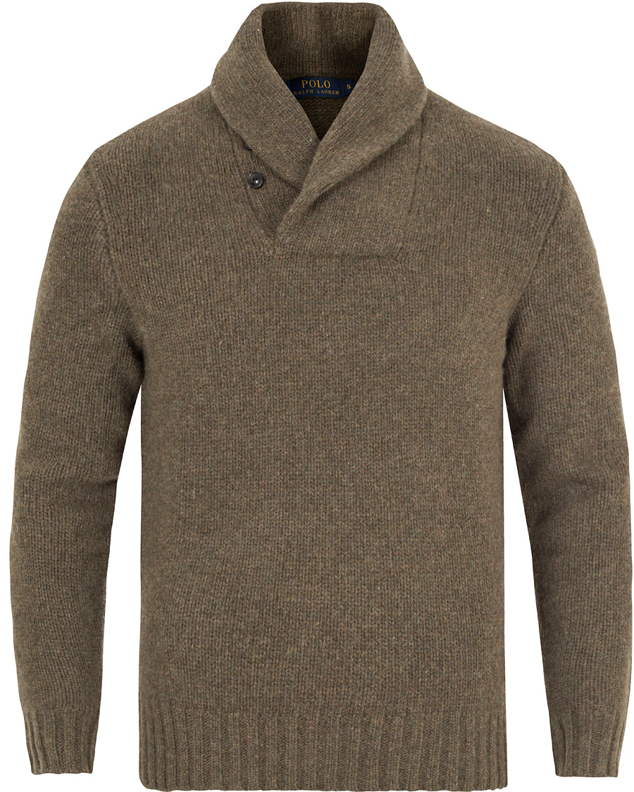 Herr | Tröjor | Polo Ralph Lauren | Knitted Wool/Cashmere Shawl Sweater Olive Melange