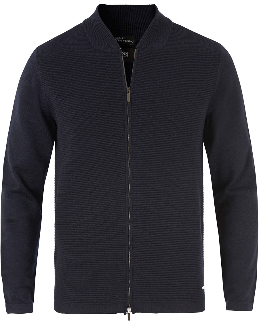 Herr | Tröjor | BOSS BLACK | BOSS Inat Stuctured Front Zip Jacket Dark Navy