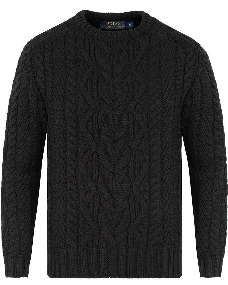 Herr | Tröjor | Polo Ralph Lauren | Merino Cable Knit Polo Black