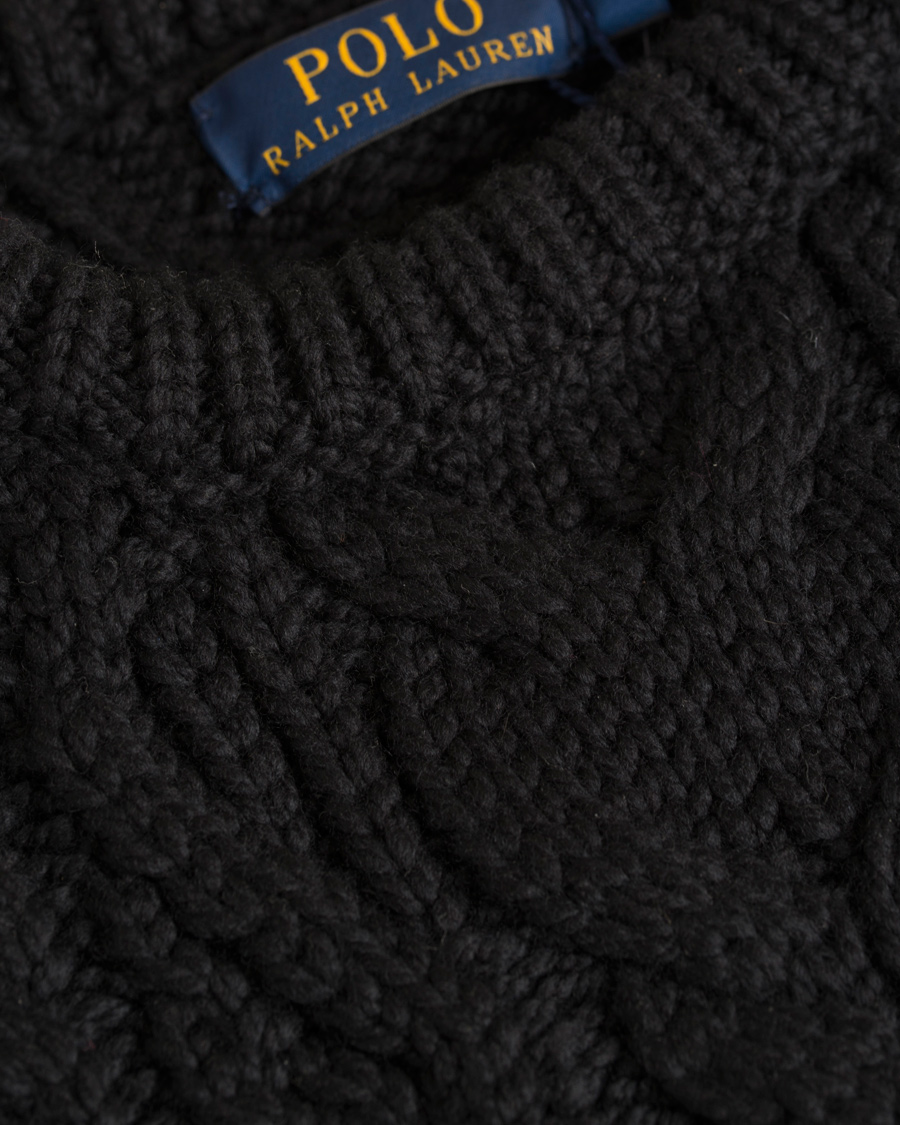Herr | Tröjor | Polo Ralph Lauren | Merino Cable Knit Polo Black