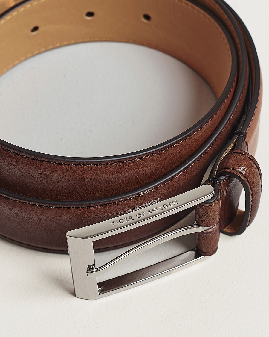 Herr | Tiger of Sweden | Tiger of Sweden | Helmi Leather 3,5 cm Belt Brown