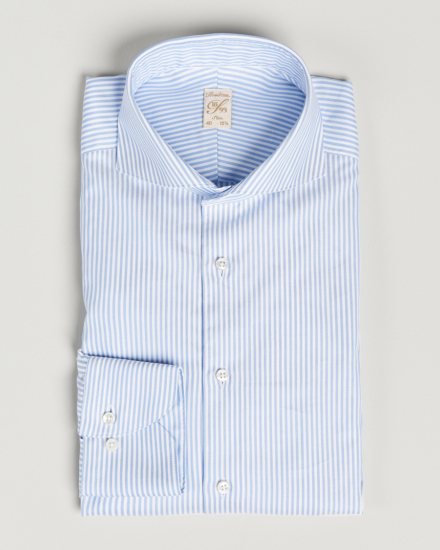 Herr | Skjortor | Stenströms | 1899 Slimline Supima Cotton Striped Shirt White/Blue