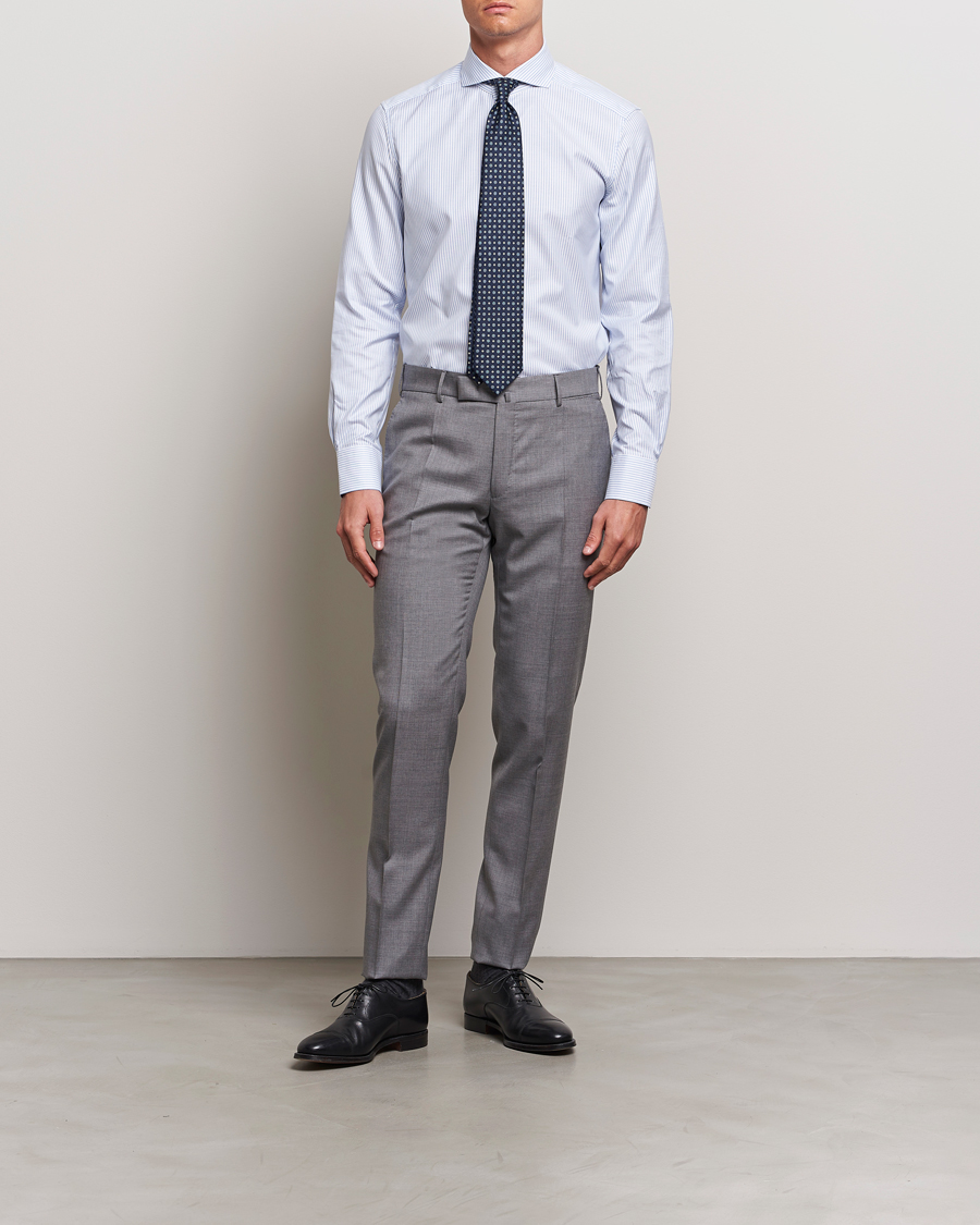 Herr | Formella | Stenströms | 1899 Slimline Supima Cotton Striped Shirt White/Blue