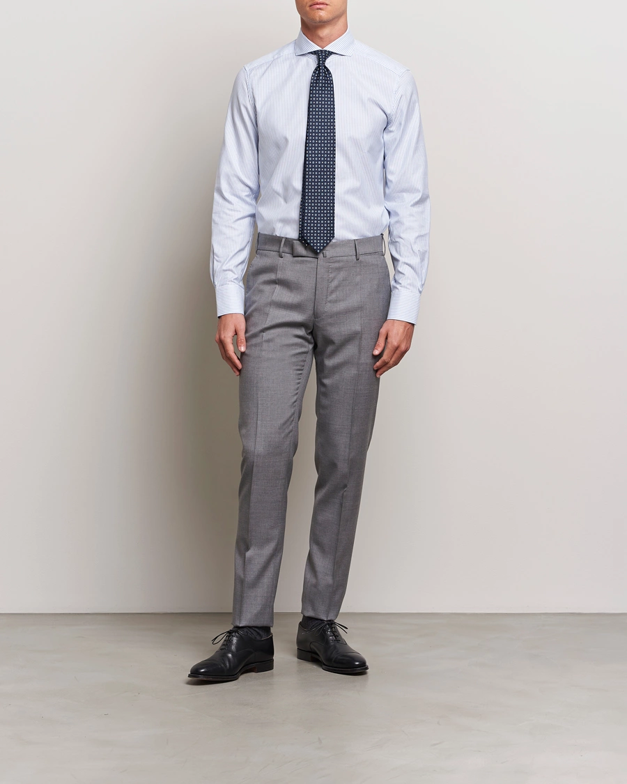 Herr | Businesskjortor | Stenströms | 1899 Slimline Supima Cotton Striped Shirt White/Blue