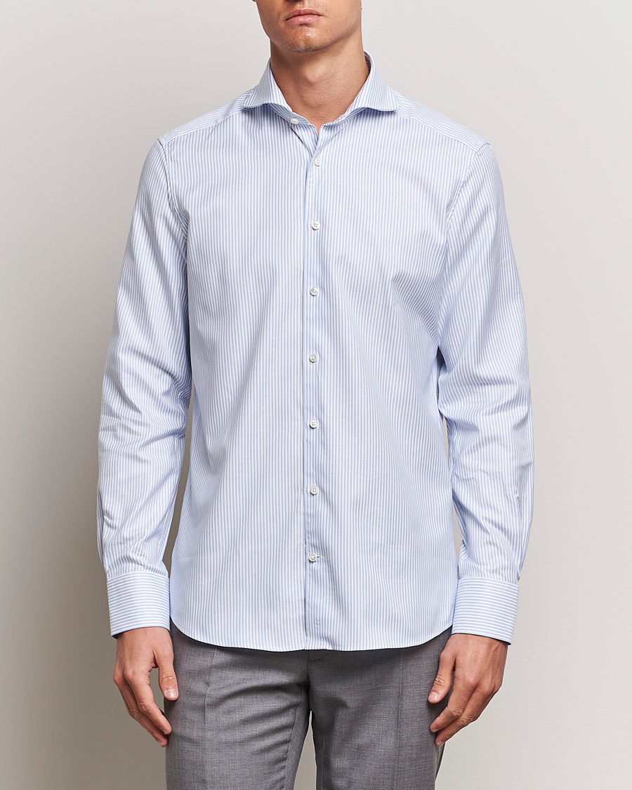 Herr | Skjortor | Stenströms | 1899 Slimline Supima Cotton Striped Shirt White/Blue