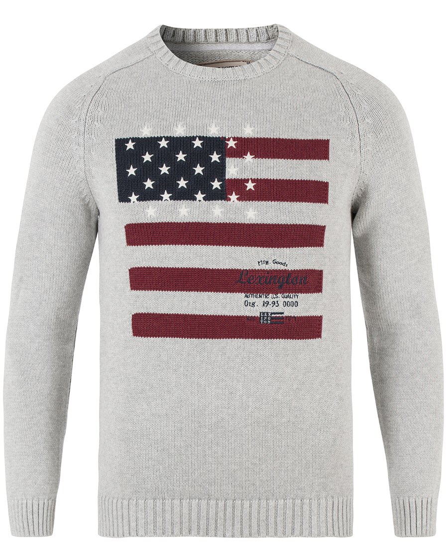 Herr | Tröjor | Lexington | Dylan Knitted Flag Sweater Light Warm Grey Melange