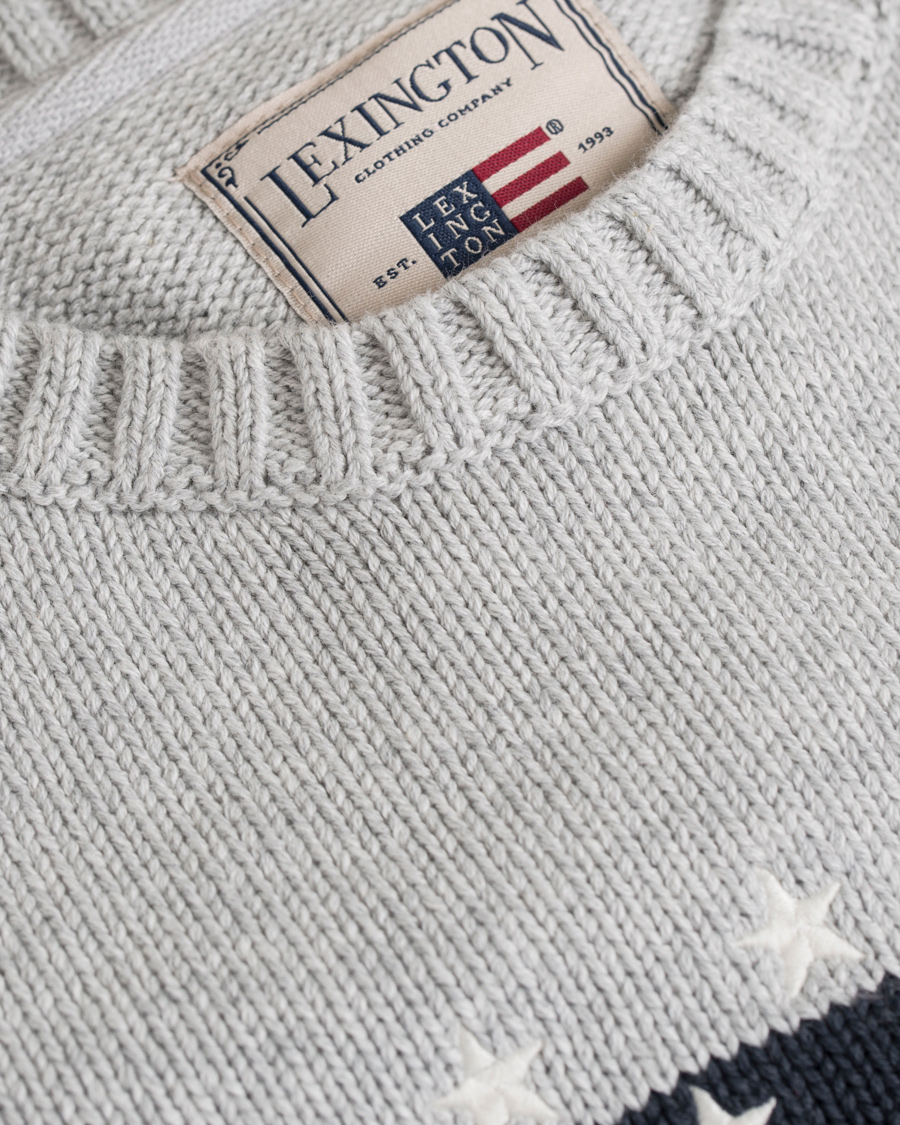 Herr | Tröjor | Lexington | Dylan Knitted Flag Sweater Light Warm Grey Melange