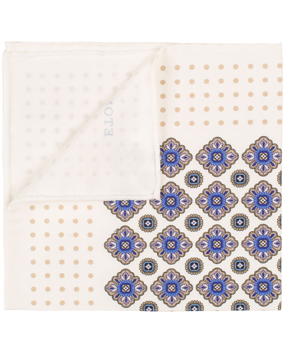 Herr | Eton Cotton/Silk Printed Medallion Pocket Square White | Eton | Cotton/Silk Printed Medallion Pocket Square White
