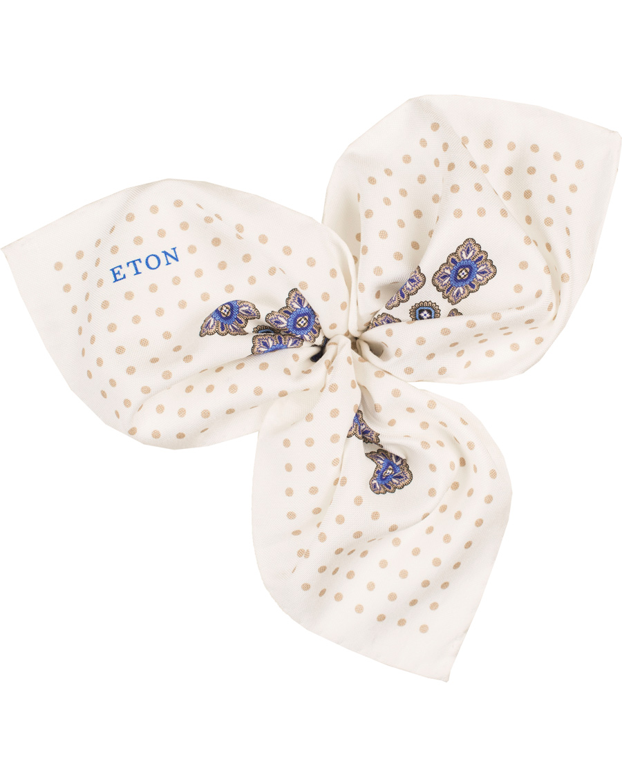 Herr | Eton Cotton/Silk Printed Medallion Pocket Square White | Eton | Cotton/Silk Printed Medallion Pocket Square White