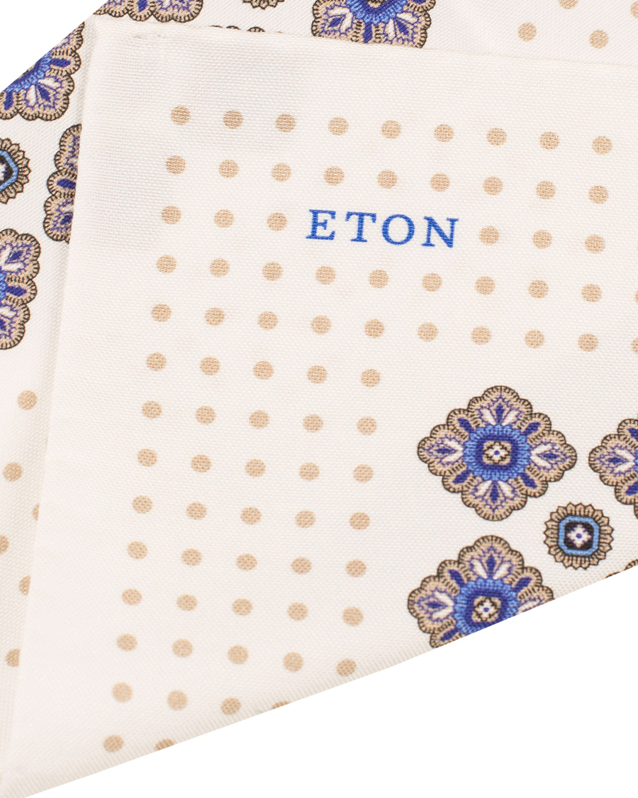 Herr | Eton Cotton/Silk Printed Medallion Pocket Square White | Eton | Cotton/Silk Printed Medallion Pocket Square White
