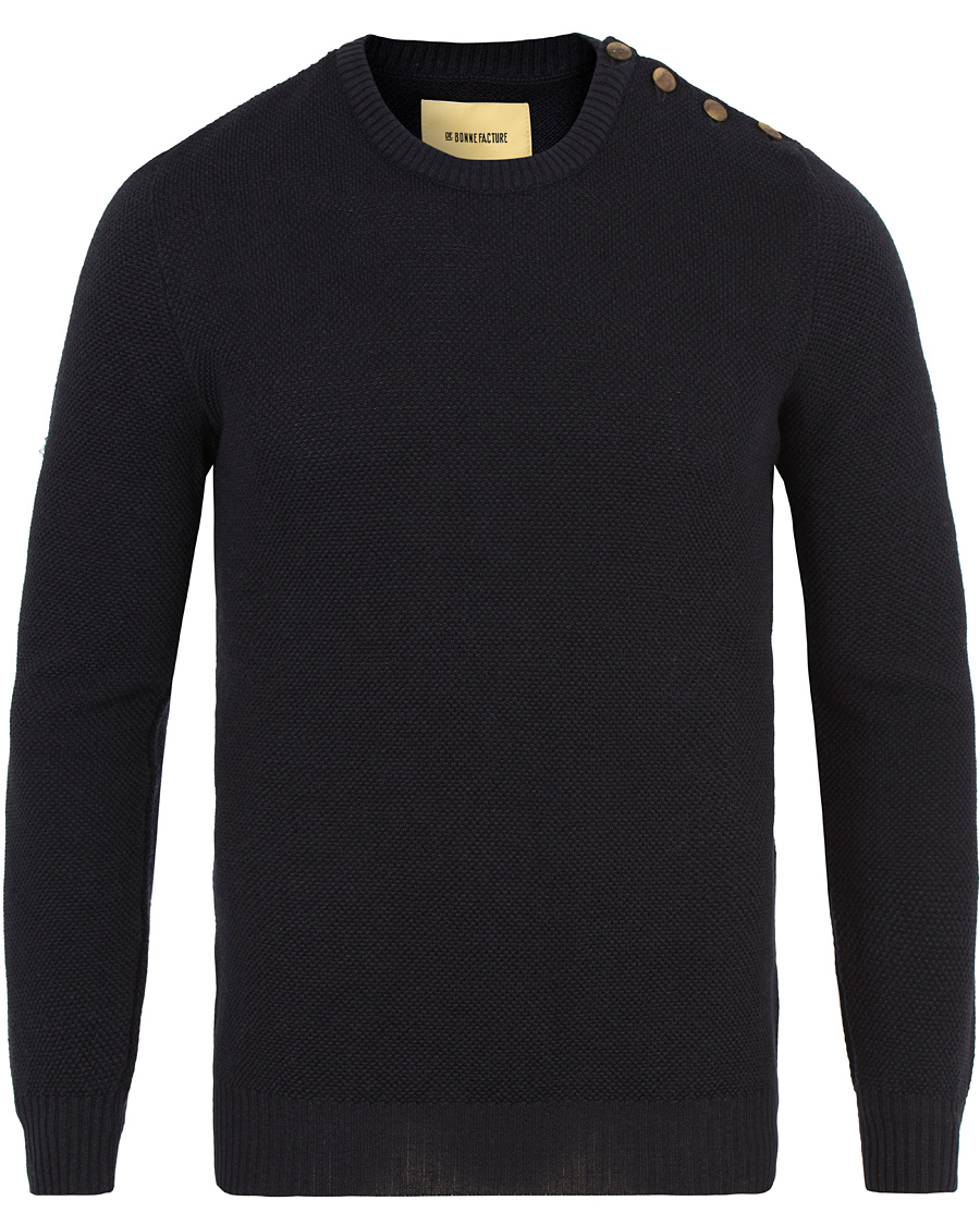 Herr | Tröjor | De Bonne Facture | Breton Wool and Linnen Knit Navy
