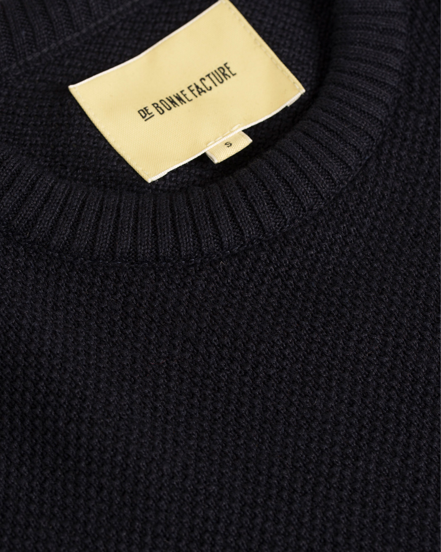 Herr | Tröjor | De Bonne Facture | Breton Wool and Linnen Knit Navy