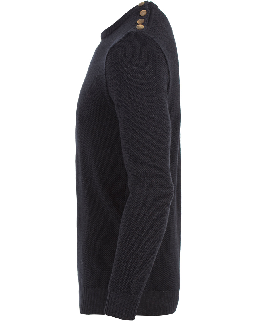Herr | Tröjor | De Bonne Facture | Breton Wool and Linnen Knit Navy