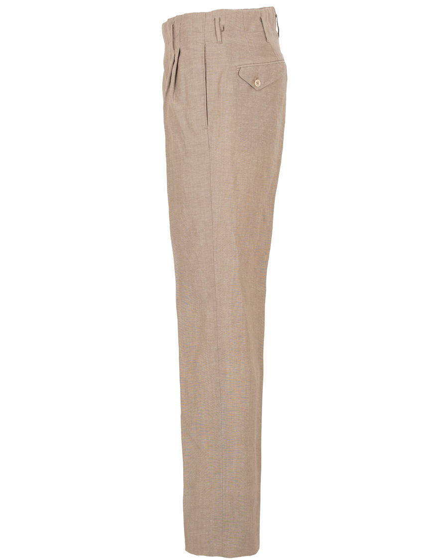 Herr | Byxor | Incotex | Loose Fit Double Pleated Linen Pant Light Brown