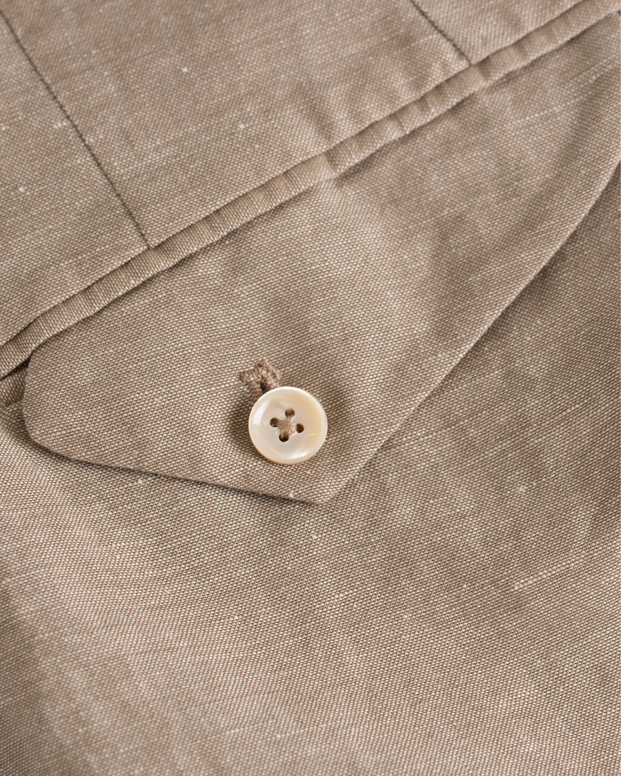 Herr | Byxor | Incotex | Loose Fit Double Pleated Linen Pant Light Brown