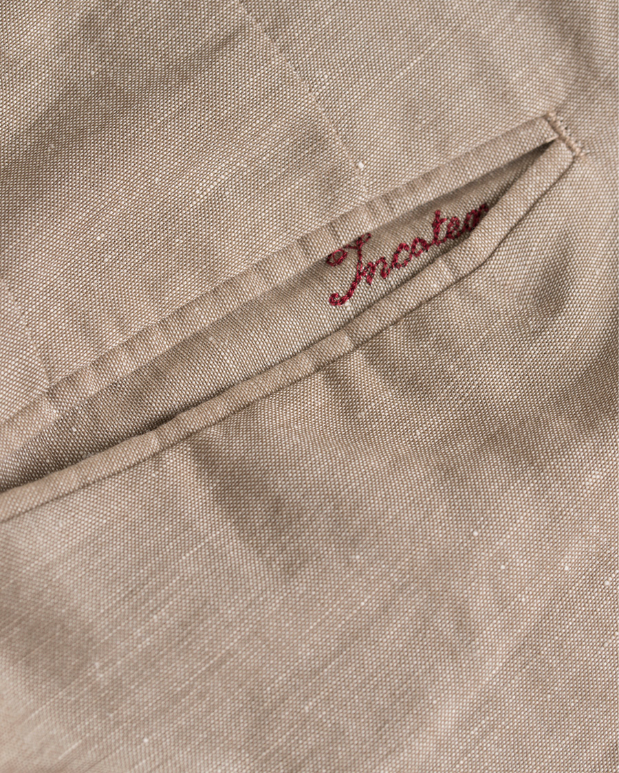 Herr | Byxor | Incotex | Loose Fit Double Pleated Linen Pant Light Brown