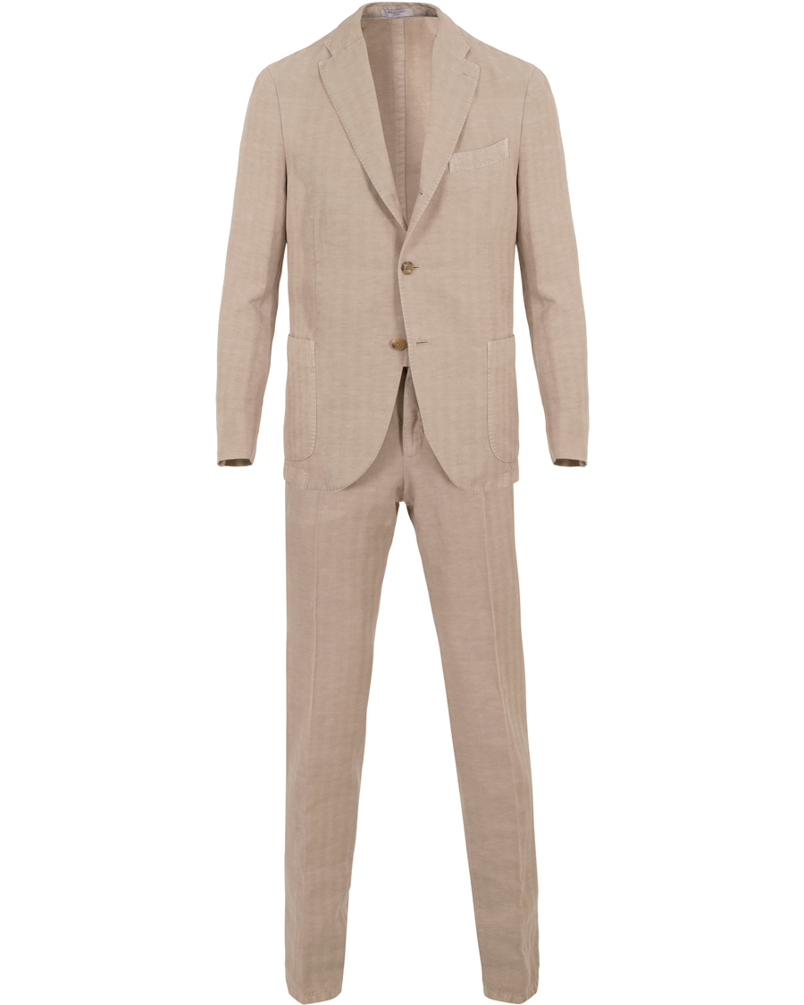 Herr | Kostymer | Boglioli | K Jacket Cotton/Linen Herringbone Suit Beige