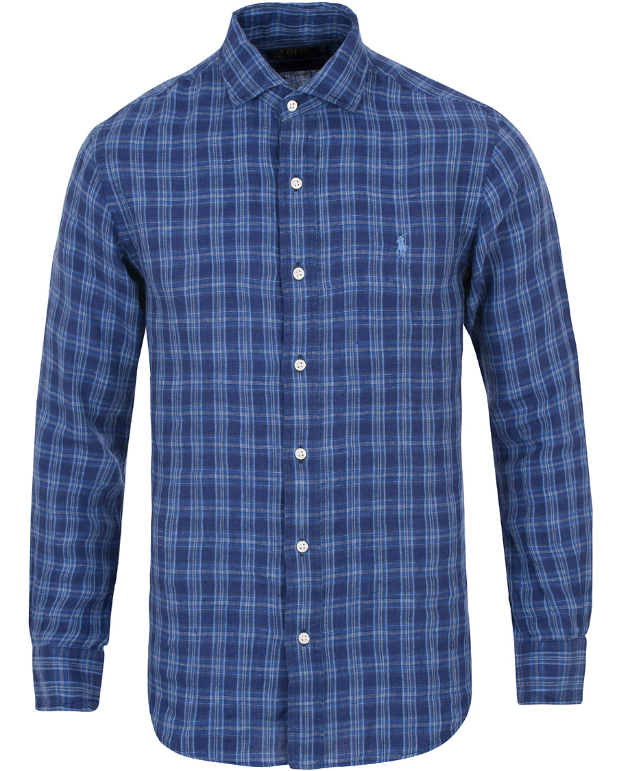 Herr | Skjortor | Polo Ralph Lauren | Slim Fit Linen Check Shirt Ocean Blue