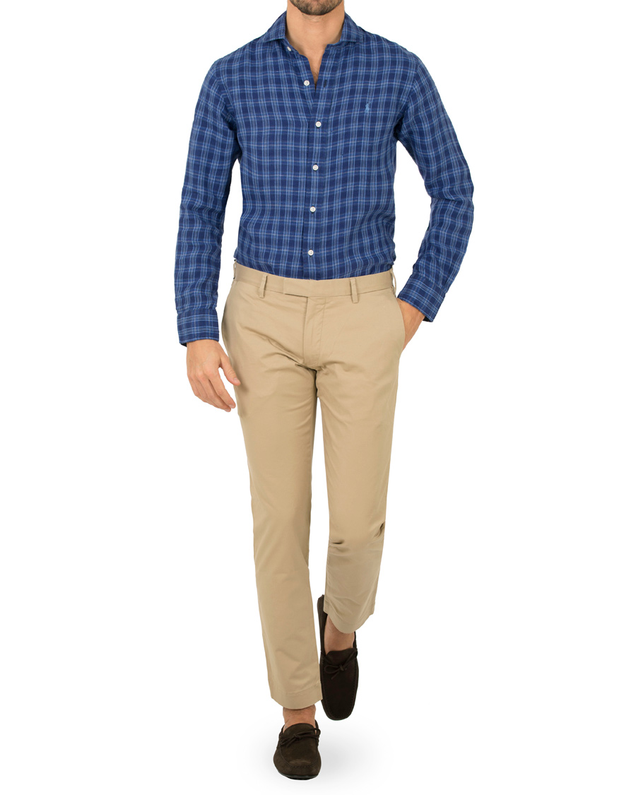 Herr | Skjortor | Polo Ralph Lauren | Slim Fit Linen Check Shirt Ocean Blue