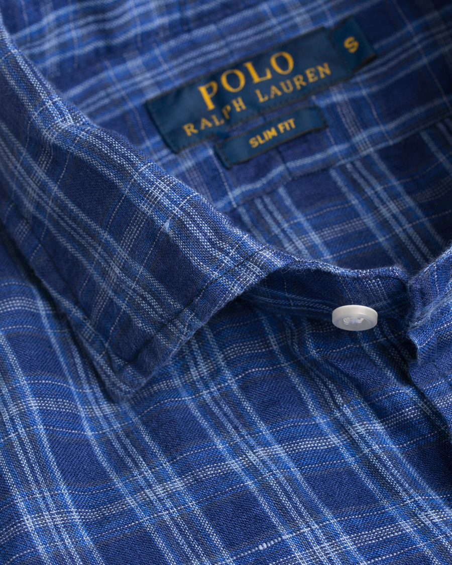 Herr | Skjortor | Polo Ralph Lauren | Slim Fit Linen Check Shirt Ocean Blue