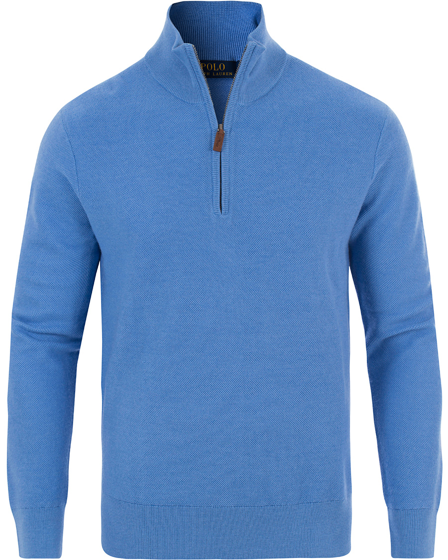 Herr | Tröjor | Polo Ralph Lauren | Cotton/Silk/Cashmere Half Zip Honeycomb Aerial Blue