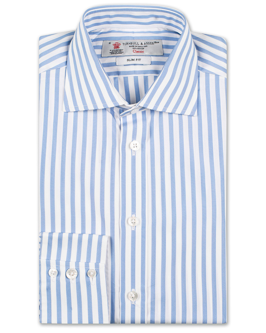 Herr | Skjortor | Turnbull & Asser | Slim Fit Poplin Stripe Shirt Light Blue