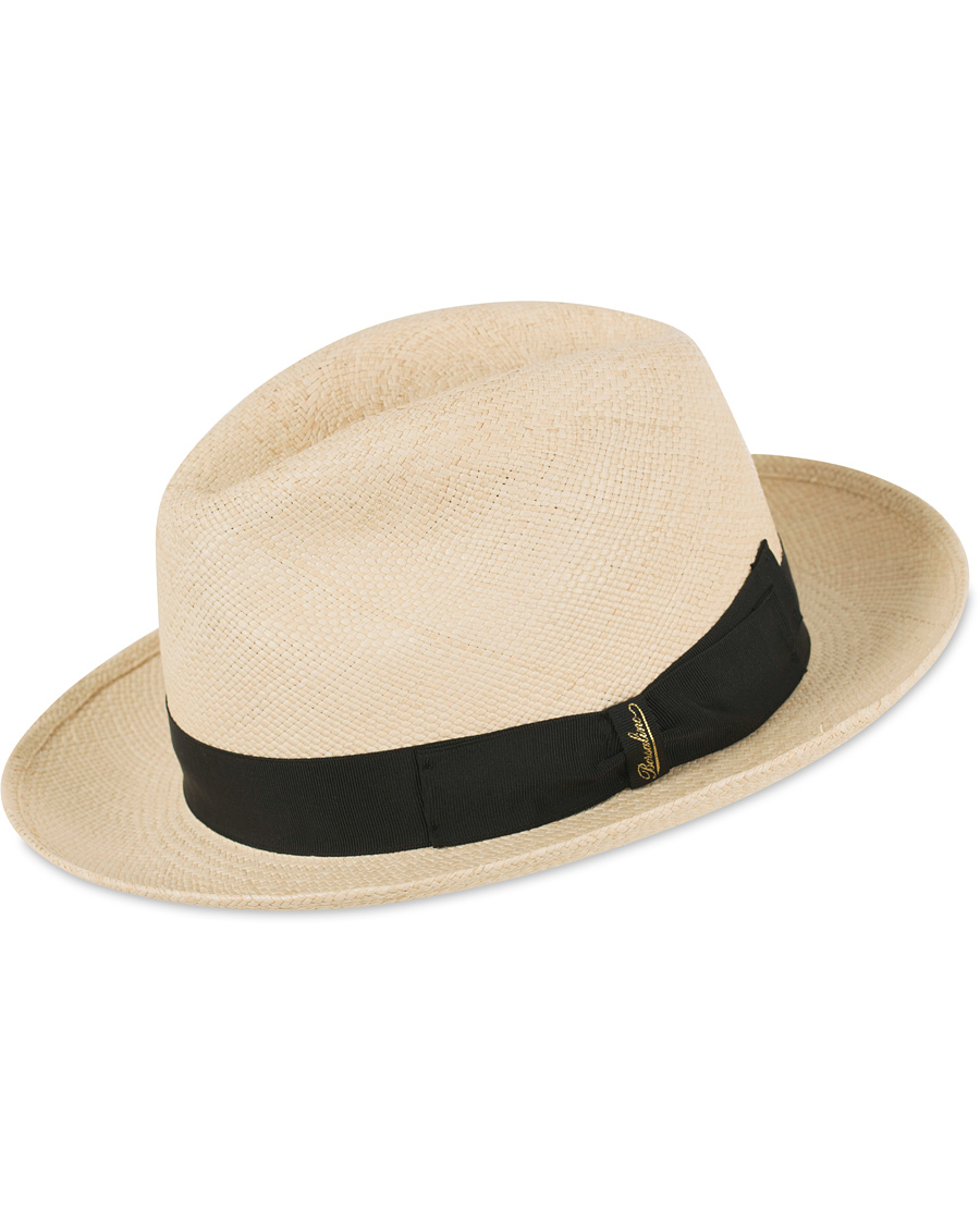 Herr | Borsalino Panama Quito Hat With Medium Brim Natural With Black | Borsalino | Panama Quito Hat With Medium Brim Natural With Black