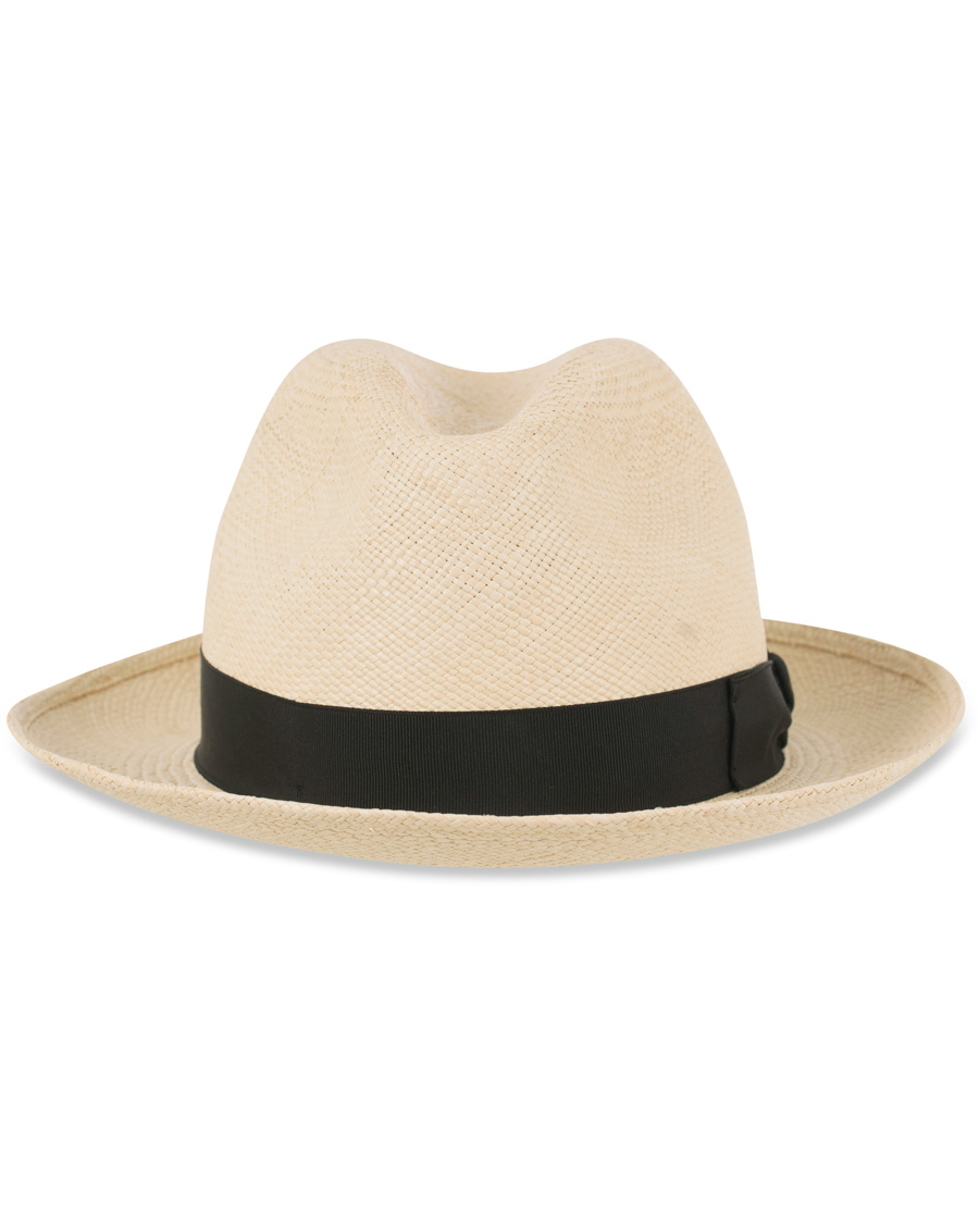 Herr | Borsalino Panama Quito Hat With Medium Brim Natural With Black | Borsalino | Panama Quito Hat With Medium Brim Natural With Black